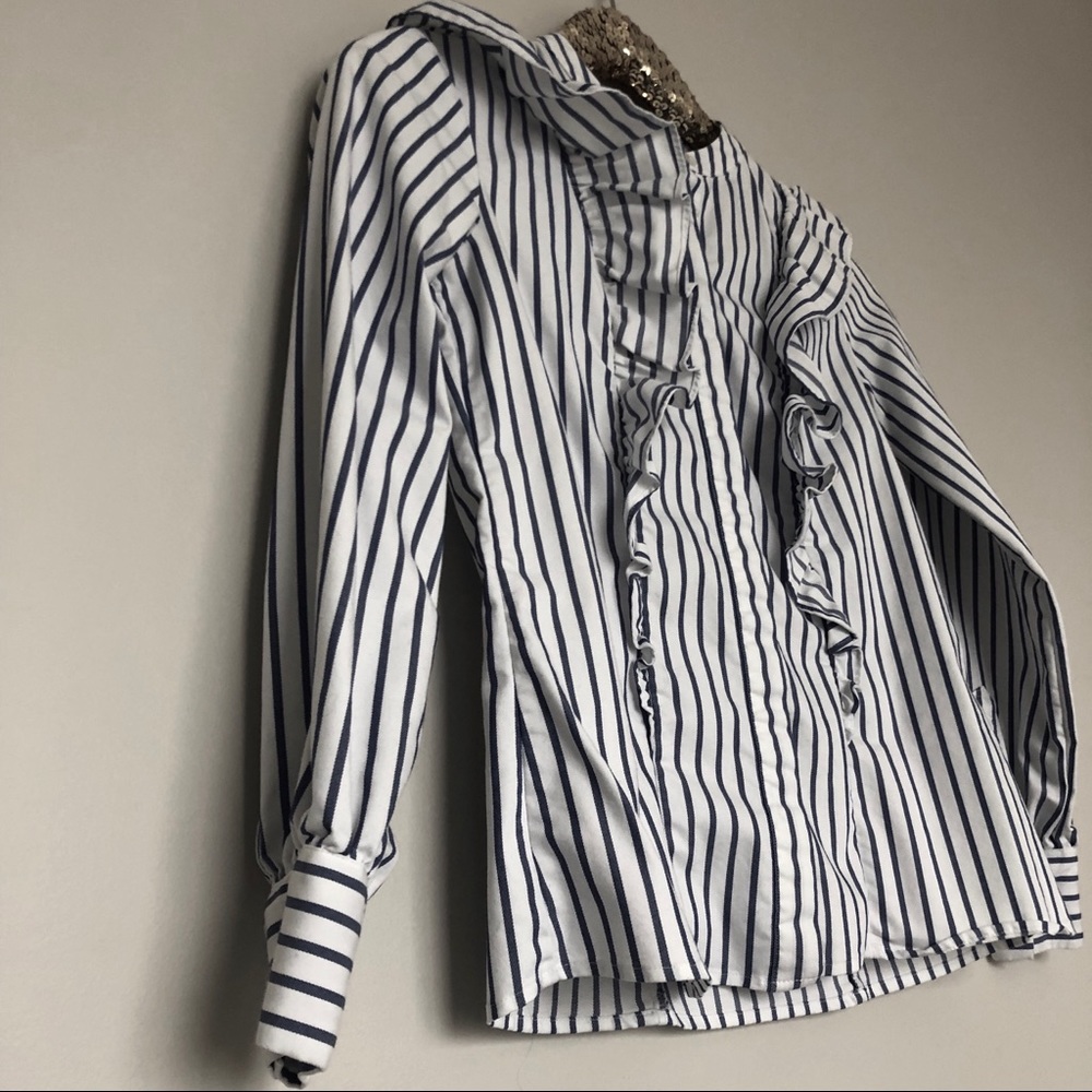 Banana Republic Riley Stripe Ruffle Front Shirt - Picture 6 of 8